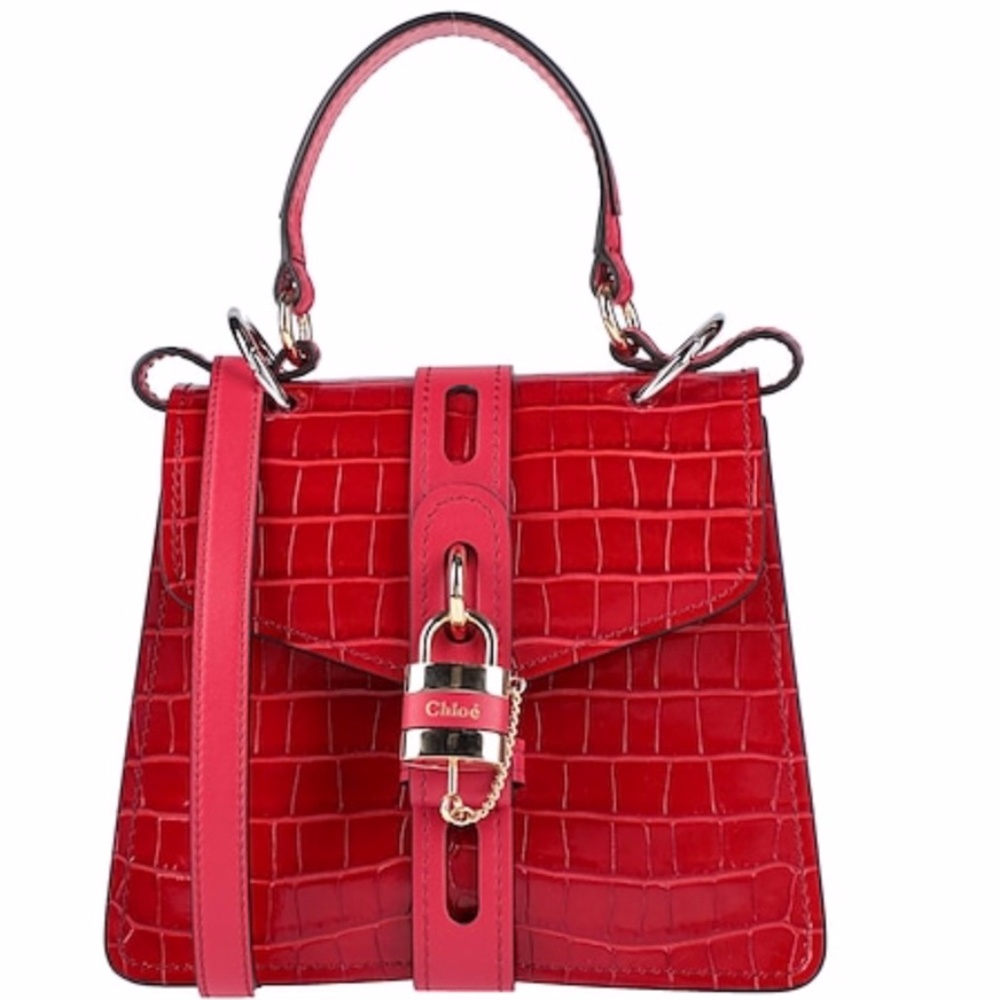Chloe Aby Red Croc Embossed Leather Bag